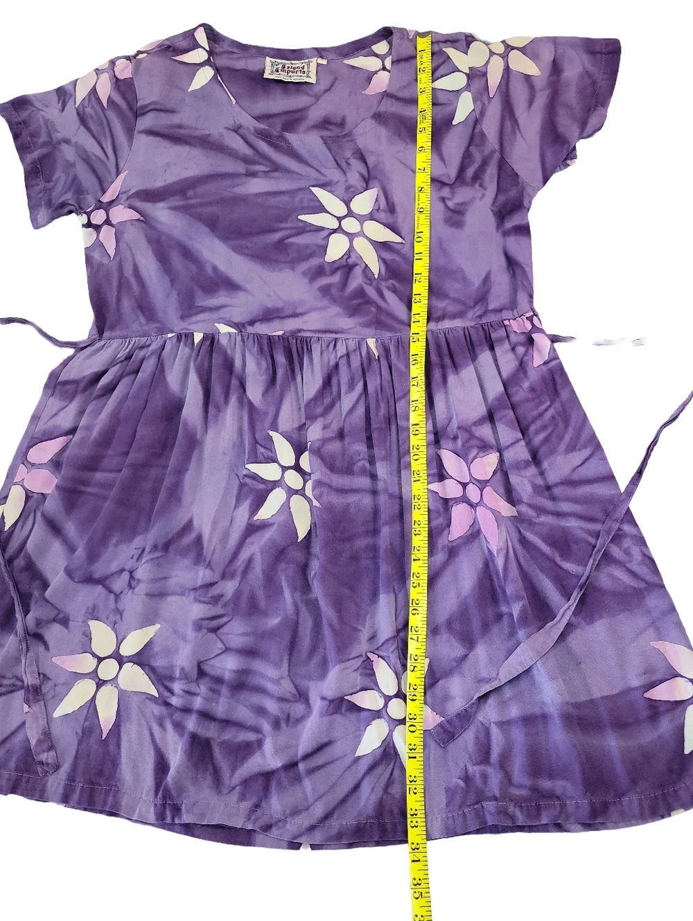 Island Imports Purple Tie Dye Floral Rayon Dress - Size L - Boho Hawaiian Luau